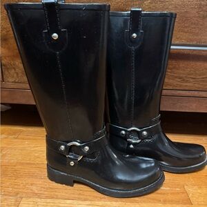 Black Rain Boots with Buckle Detail